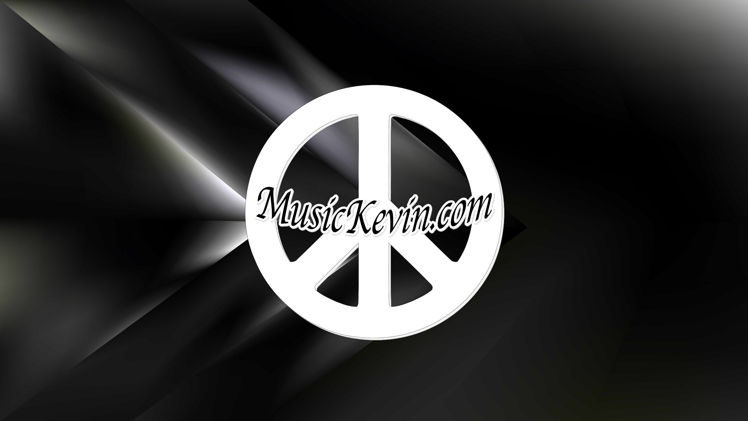 MusicKevin banner - Black background with peace symbol on it